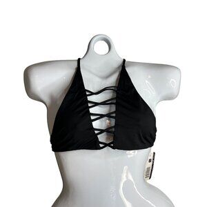 Dippin Daisys Caged Bikini Swim Top Size S Criss Cross Front Black‎ Strappy NWT